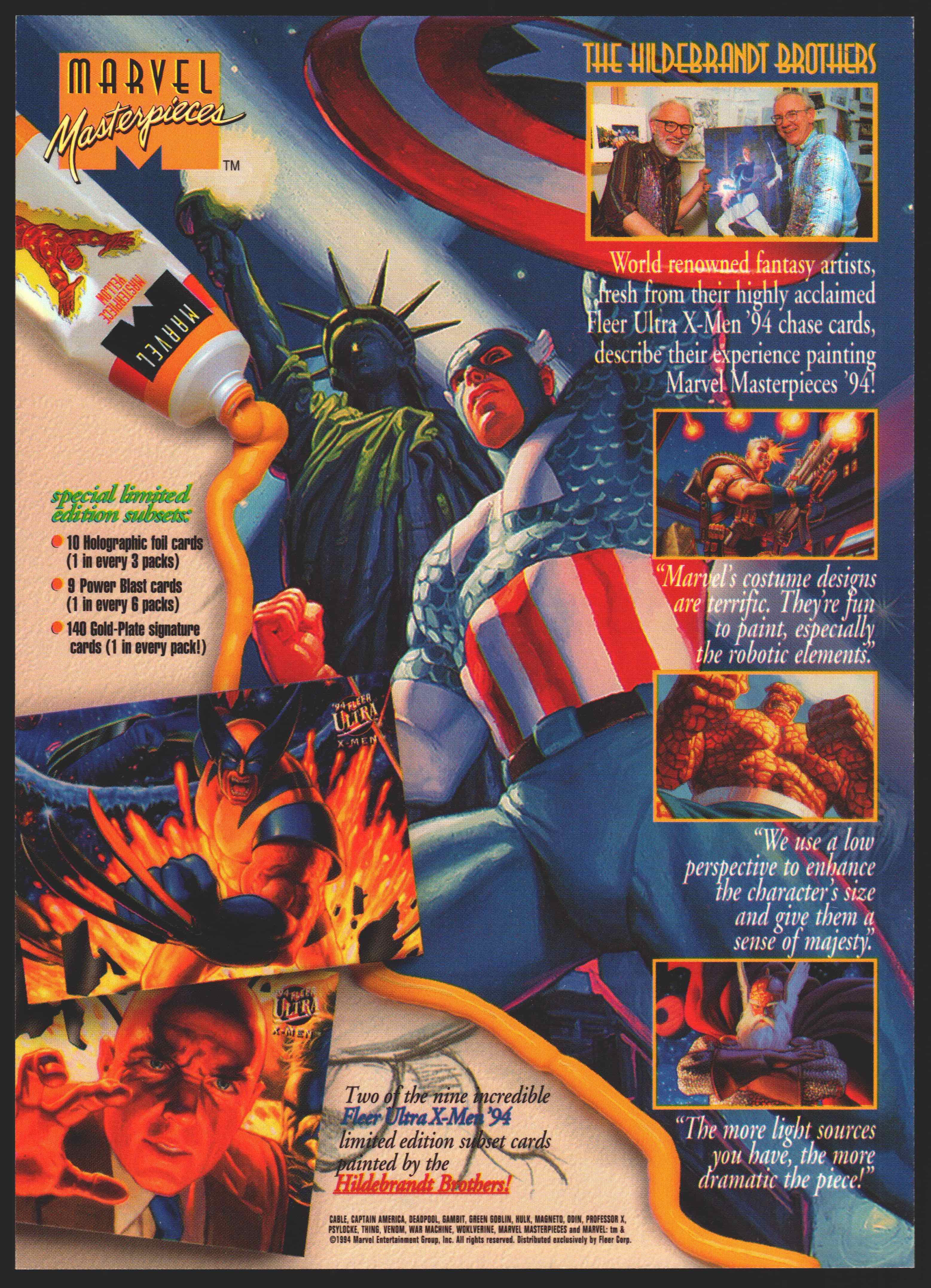 1994 Marvel Masterpieces Uncut 4 Card Promo Sheet Fleer Trading