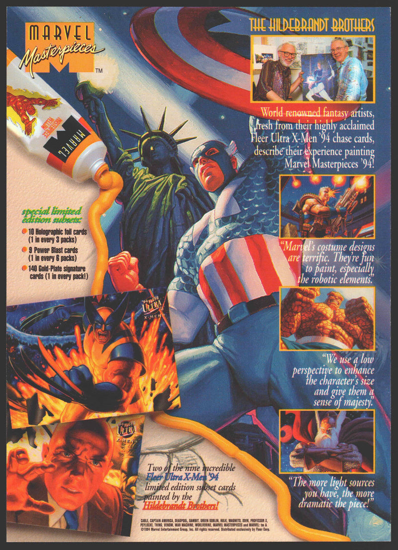 1994 Marvel Masterpieces Uncut 4 Card Promo Sheet Fleer Trading Cards