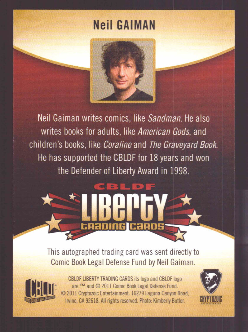 2011 CBLDF Liberty Comic Book Legal Defense Fund Neil Gaiman Autograph Card - TvMovieCards.com