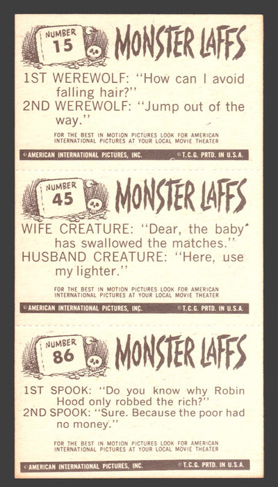 1963 Monster Laffs Midgees Trading Card Panel of 3 Cards #15 #45 #86 - TvMovieCards.com
