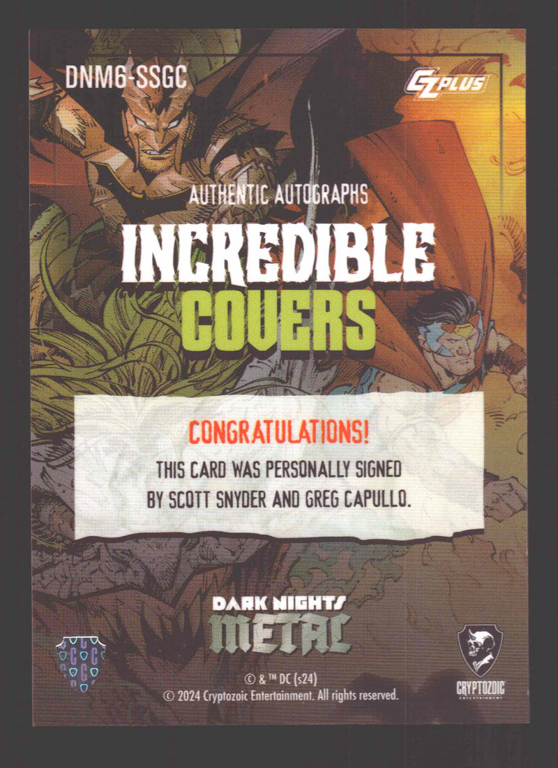 2024 CZX Dark Nights Metal Dual Autograph Card Scott Snyder / Greg Capullo - TvMovieCards.com