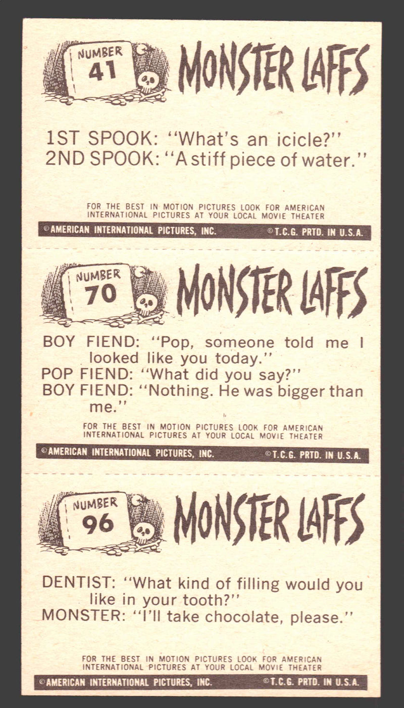1963 Monster Laffs Midgees Trading Card Panel of 3 Cards #41 #70 #96 - TvMovieCards.com