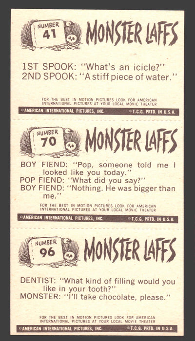 1963 Monster Laffs Midgees Trading Card Panel of 3 Cards #41 #70 #96 - TvMovieCards.com