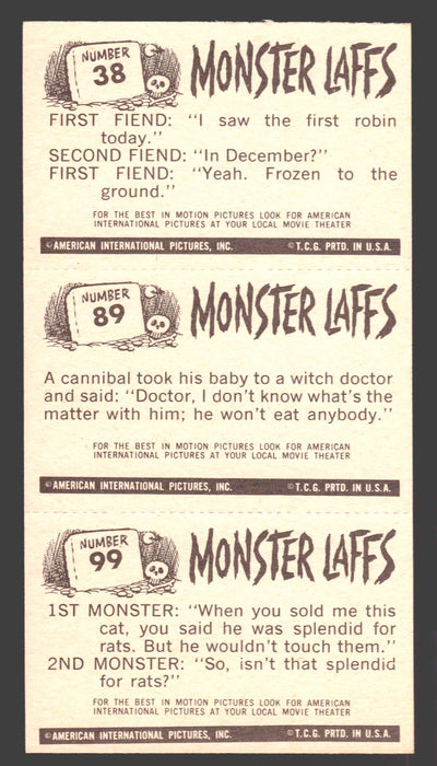 1963 Monster Laffs Midgees Trading Card Panel of 3 Cards #38 #89 #99 - TvMovieCards.com