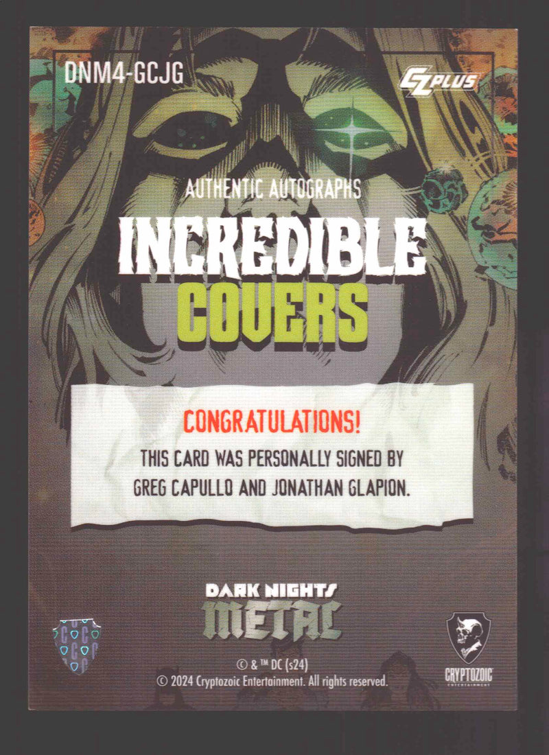 2024 CZX Dark Nights Metal Dual Autograph Card Greg Capullo / Jonathan Glapion - TvMovieCards.com