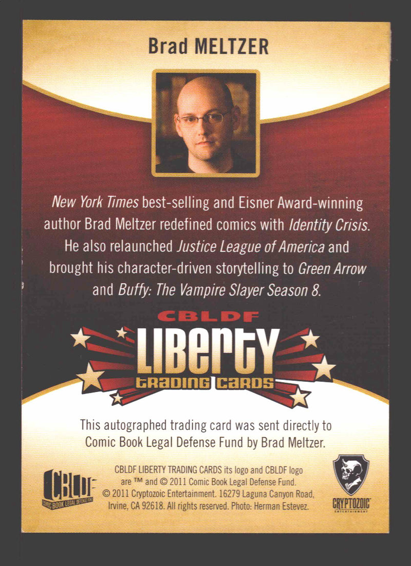 2011 Cryptozoic CBLDF Liberty Artist Brad Meltzer Autograph Card - TvMovieCards.com