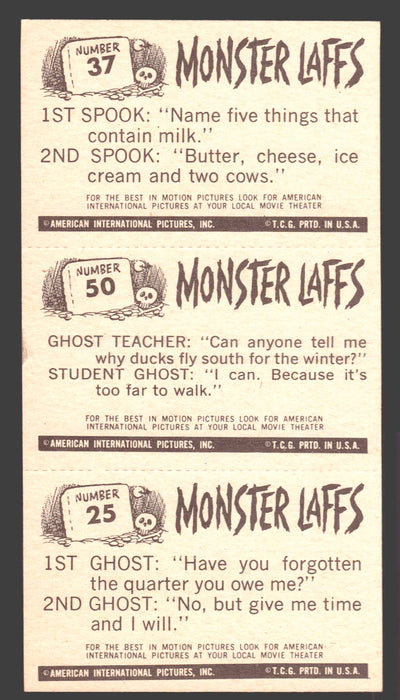 1963 Monster Laffs Midgees Trading Card Panel of 3 Cards #37 #50 #25 - TvMovieCards.com