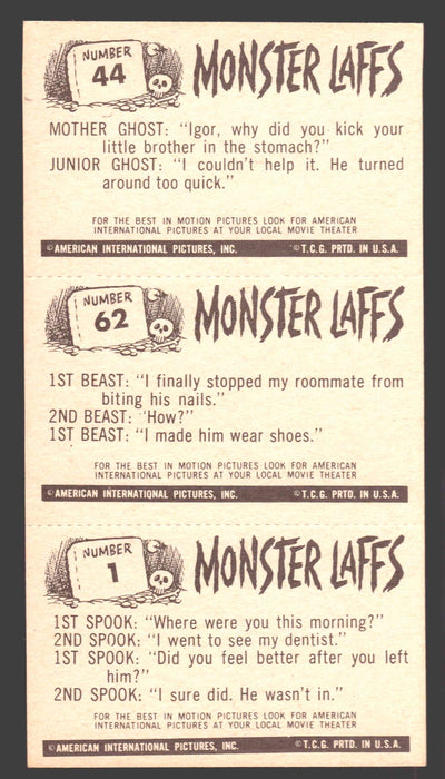 1963 Monster Laffs Midgees Trading Card Panel of 3 Cards #44 #62 #1 - TvMovieCards.com