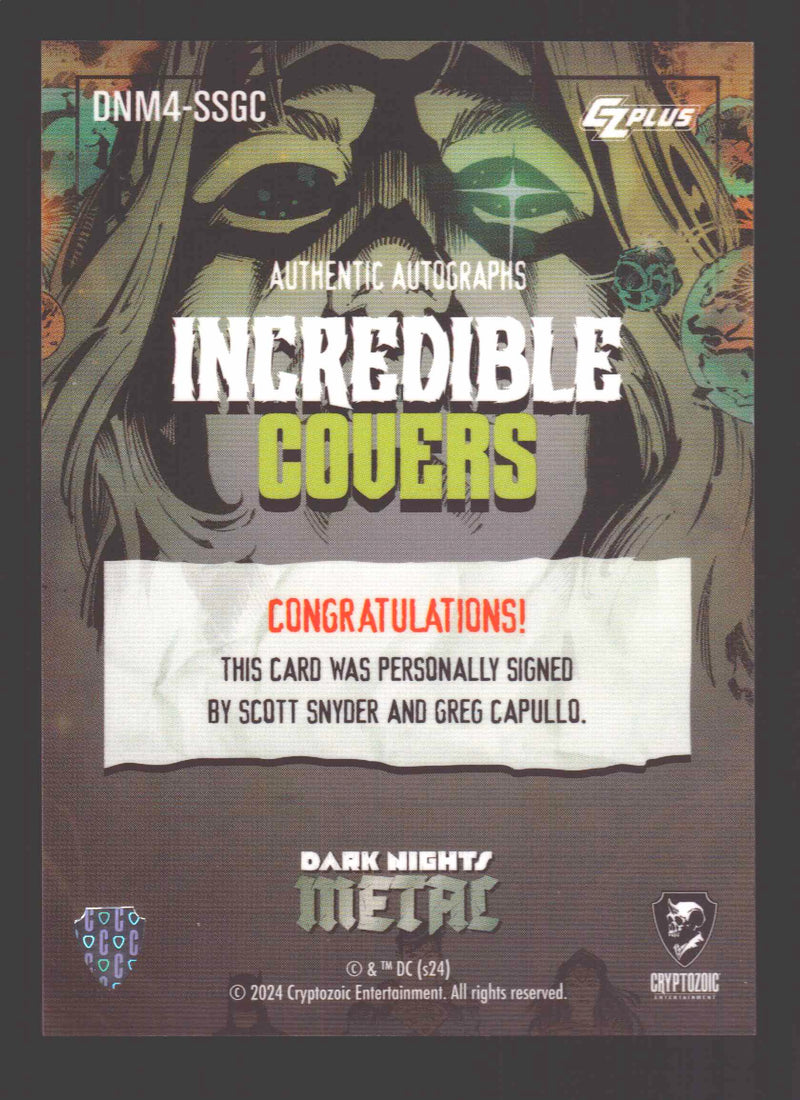 2024 CZX Dark Nights Metal Dual Autograph Card Scott Snyder / Greg Capullo - TvMovieCards.com