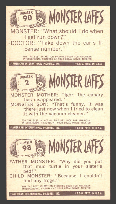 1963 Monster Laffs Midgees Trading Card Panel of 3 Cards #90 #2 #98 - TvMovieCards.com