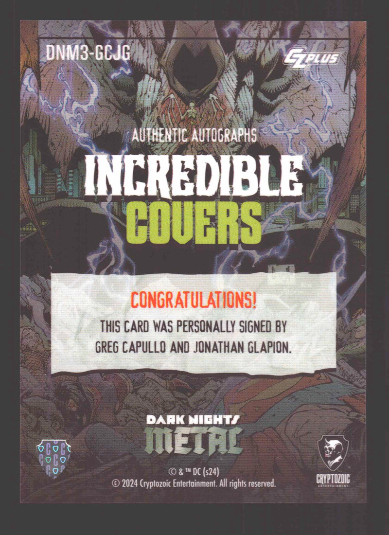2024 CZX Dark Nights Metal Dual Autograph Card Greg Capullo / Jonathan Glapion - TvMovieCards.com