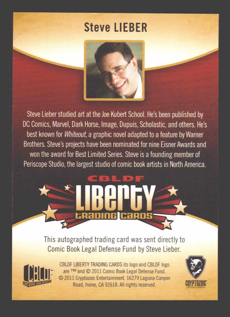 2011 Cryptozoic CBLDF Liberty Artist Steve Lieber Autograph Card - TvMovieCards.com