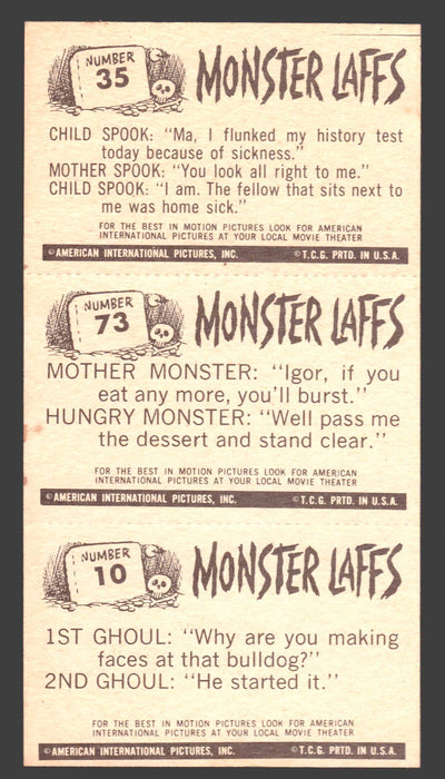 1963 Monster Laffs Midgees Trading Card Panel of 3 Cards #35 #73 #10 - TvMovieCards.com