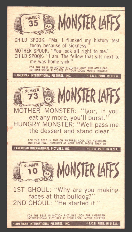 1963 Monster Laffs Midgees Trading Card Panel of 3 Cards #35 #73 #10 - TvMovieCards.com