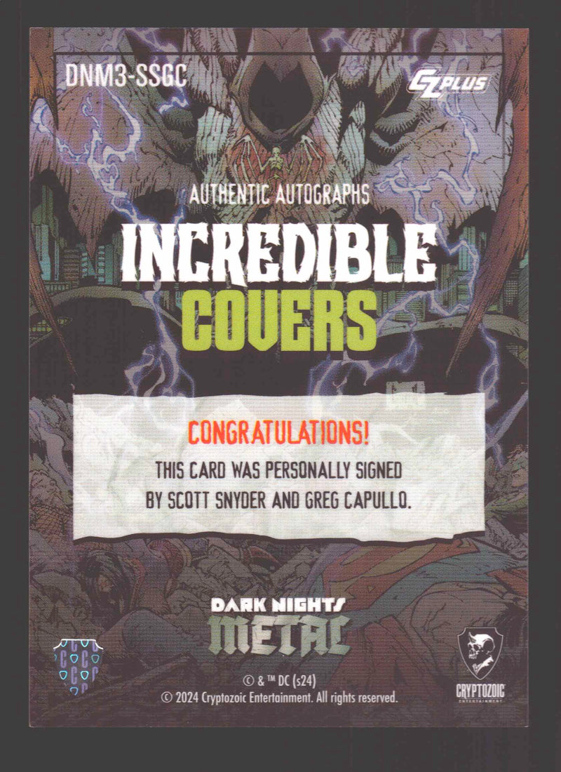 2024 CZX Dark Nights Metal Dual Autograph Card Scott Snyder / Greg Capullo - TvMovieCards.com