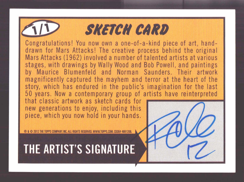 2012 Mars Attacks Heritage Artist Autograph Sketch Trading Card 1/1 - TvMovieCards.com