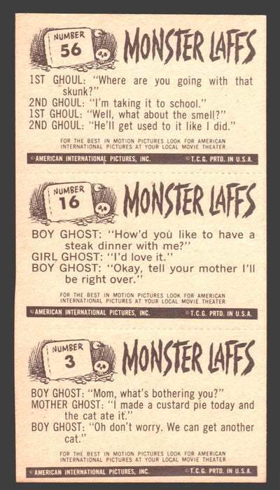 1963 Monster Laffs Midgees Trading Card Panel of 3 Cards #56 #16 #3 - TvMovieCards.com