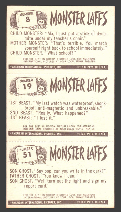 1963 Monster Laffs Midgees Trading Card Panel of 3 Cards #8 #19 #51 - TvMovieCards.com