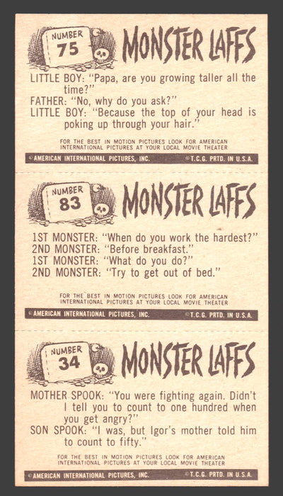 1963 Monster Laffs Midgees Trading Card Panel of 3 Cards #75 #83 #34 - TvMovieCards.com
