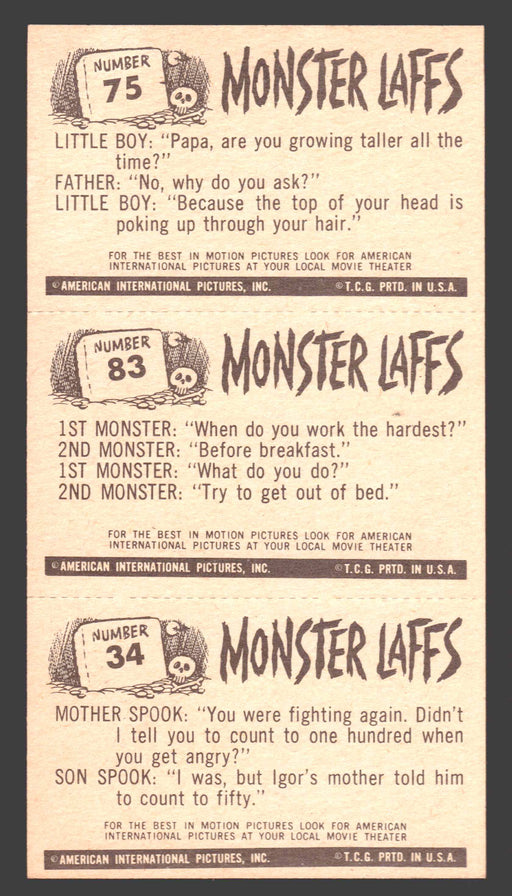 1963 Monster Laffs Midgees Trading Card Panel of 3 Cards #75 #83 #34 - TvMovieCards.com