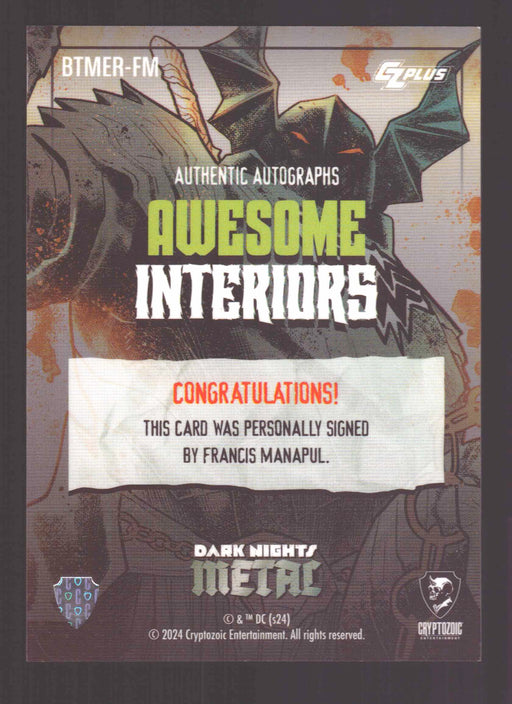2024 CZX Dark Nights Metal Artist Autograph Card BTMER-FM Francis Manapul - TvMovieCards.com