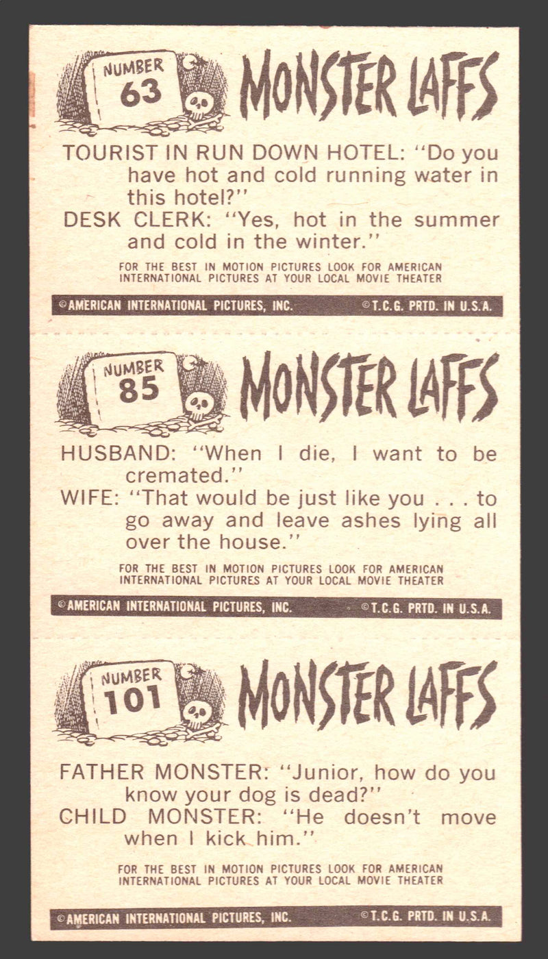 1963 Monster Laffs Midgees Trading Card Panel of 3 Cards #63 #85 #101 - TvMovieCards.com