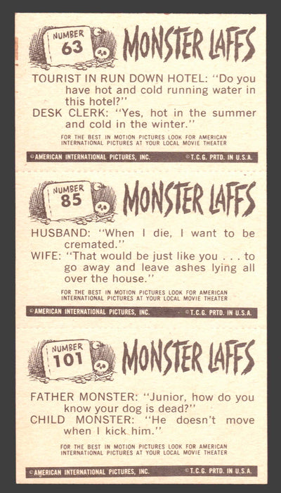 1963 Monster Laffs Midgees Trading Card Panel of 3 Cards #63 #85 #101 - TvMovieCards.com