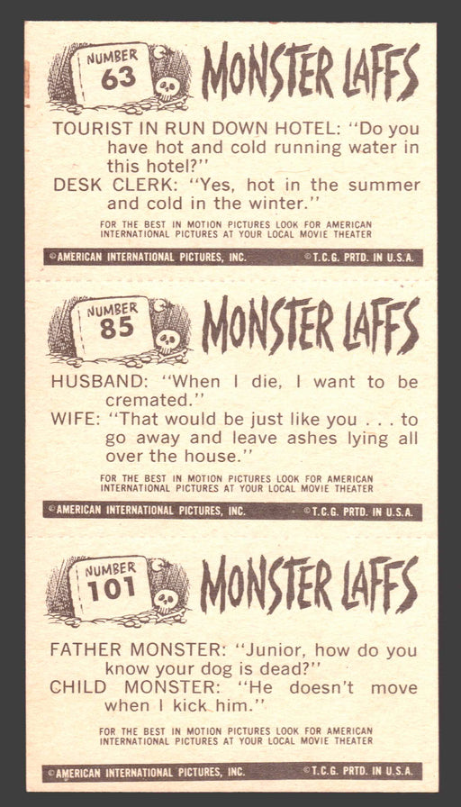 1963 Monster Laffs Midgees Trading Card Panel of 3 Cards #63 #85 #101 - TvMovieCards.com