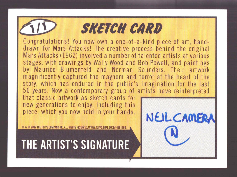 2012 Mars Attacks Heritage Artist Autograph Sketch Trading Card 1/1 Neil Camera