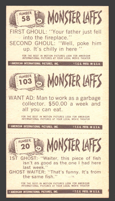 1963 Monster Laffs Midgees Trading Card Panel of 3 Cards #58 #103 #20 - TvMovieCards.com