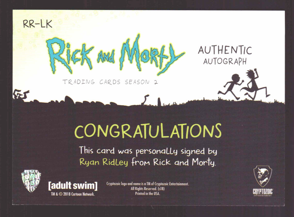 2019 Rick and Morty Season 2 RR-LK Ryan Ridley Lighthouse Keeper Autograph Card   - TvMovieCards.com