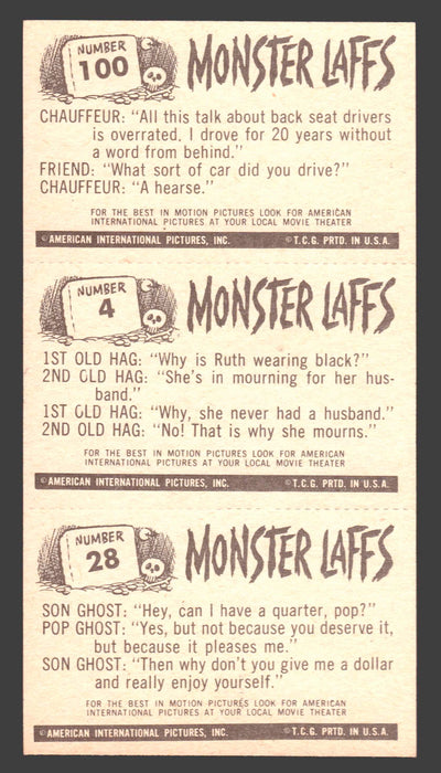 1963 Monster Laffs Midgees Trading Card Panel of 3 Cards #100 #4 #28 - TvMovieCards.com