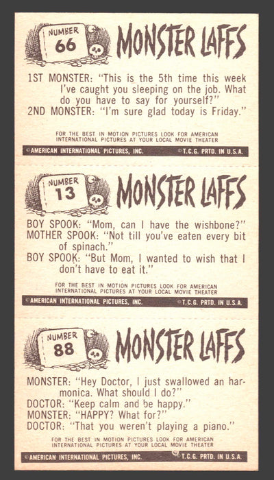 1963 Monster Laffs Midgees Trading Card Panel of 3 Cards #66 #13 #88 - TvMovieCards.com