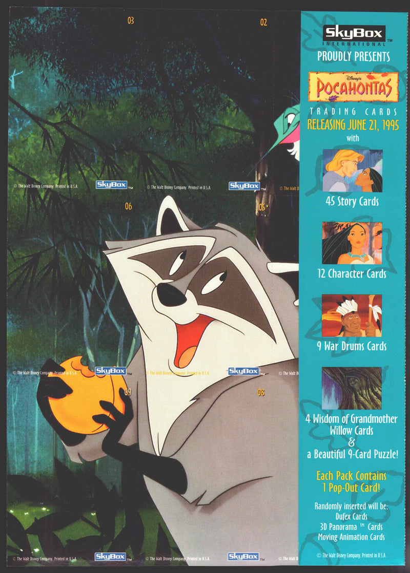 1994 Pocahontas Uncut 9 Card Panel Promo Sheet Skybox Trading Card #1-9   - TvMovieCards.com