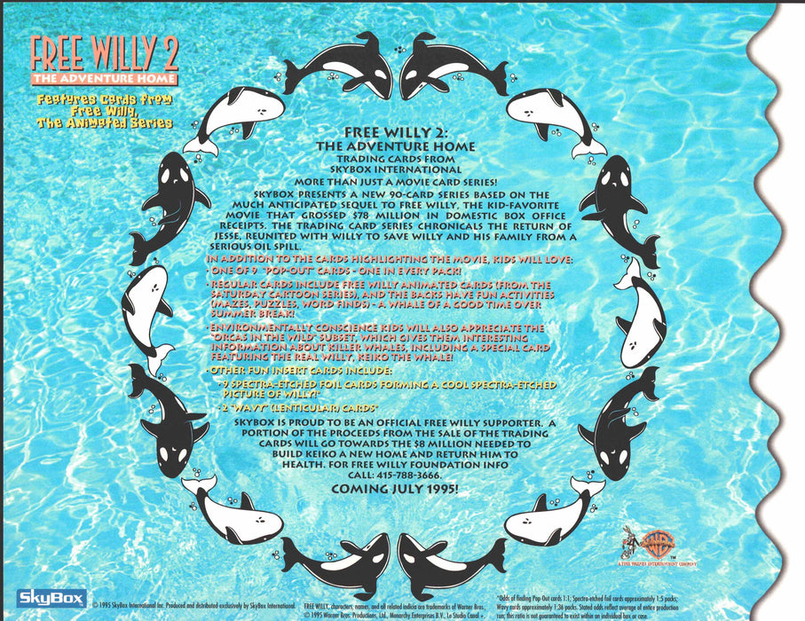 1995 Free Willy 2 Oversized Promo Trading Card Sheet 8 1/2 x 11 Skybox   - TvMovieCards.com