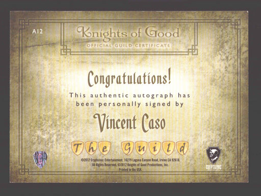2012 The Guild Seasons 1-3 Vincent Caso as Simon Autograph Card A12 Cryptozoic - TvMovieCards.com