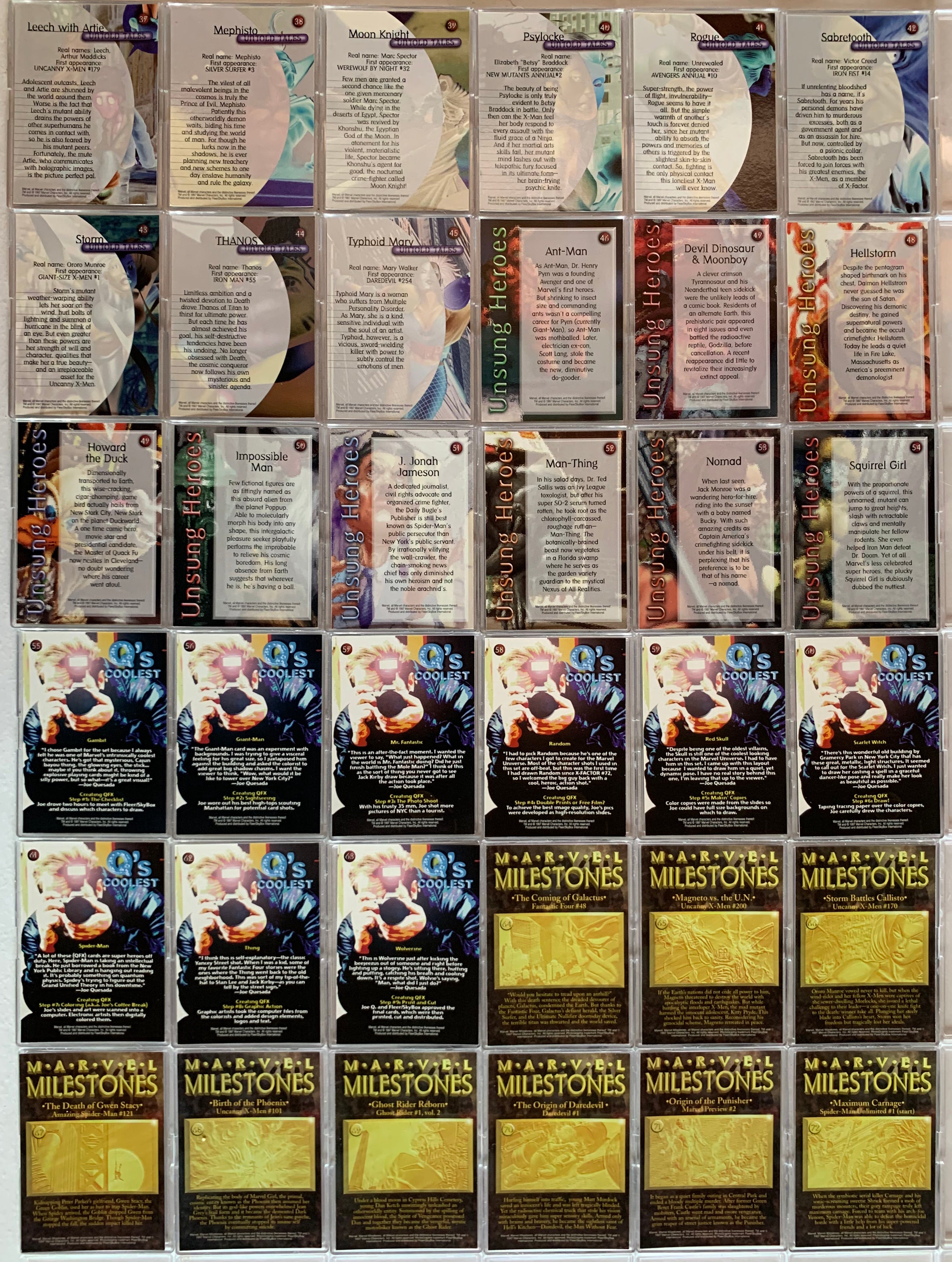 Marvel Premium QFX Base Trading Card Set 72 Cards Fleer/SkyBox