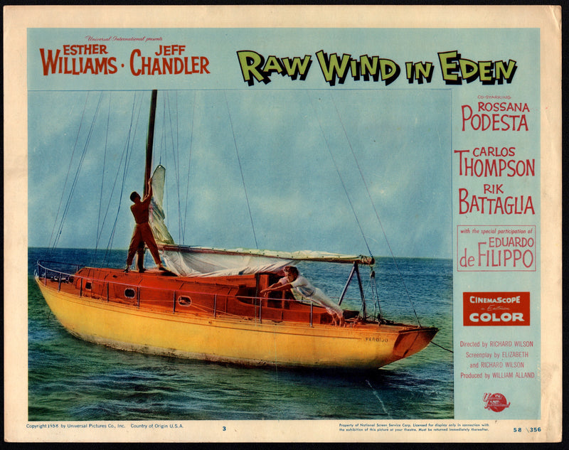 1958 Raw Wind in Eden #3 Lobby Card 11x14 Esther Williams Jeff Chandler Rossana - TvMovieCards.com