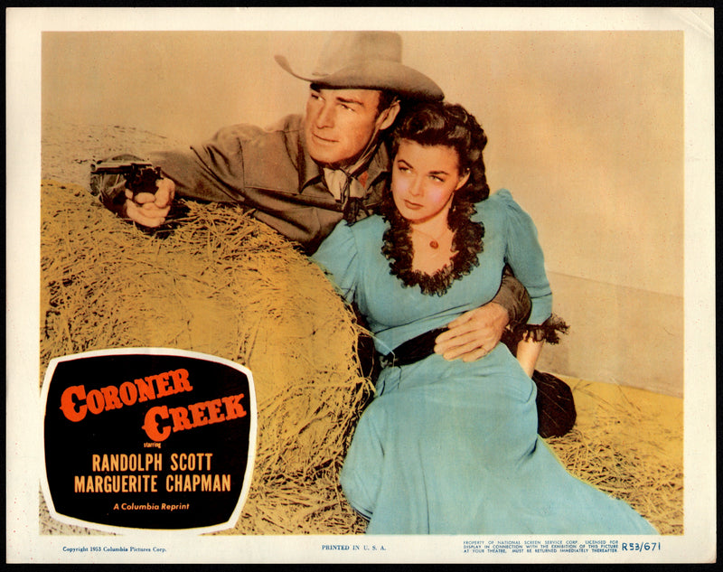 1953R Coroner Creek Lobby Card 11x14 Randolph Scott Marguerite Chapman - TvMovieCards.com