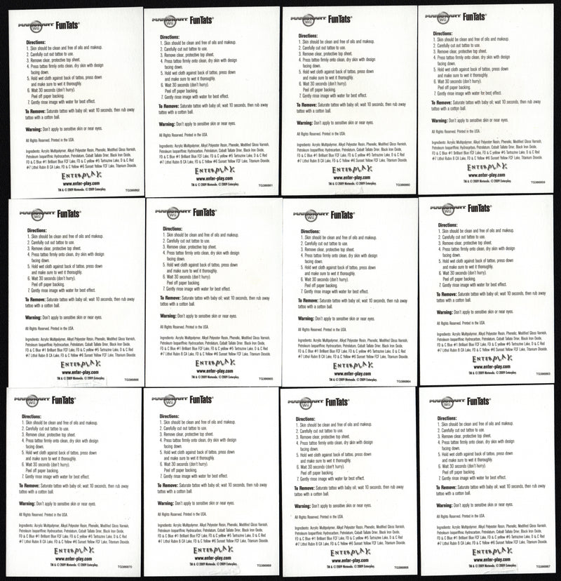 Mario Kart Wii FunTats Chase Card Set 12 Cards Enterplay 2010 T1-T12 Tattoos - TvMovieCards.com