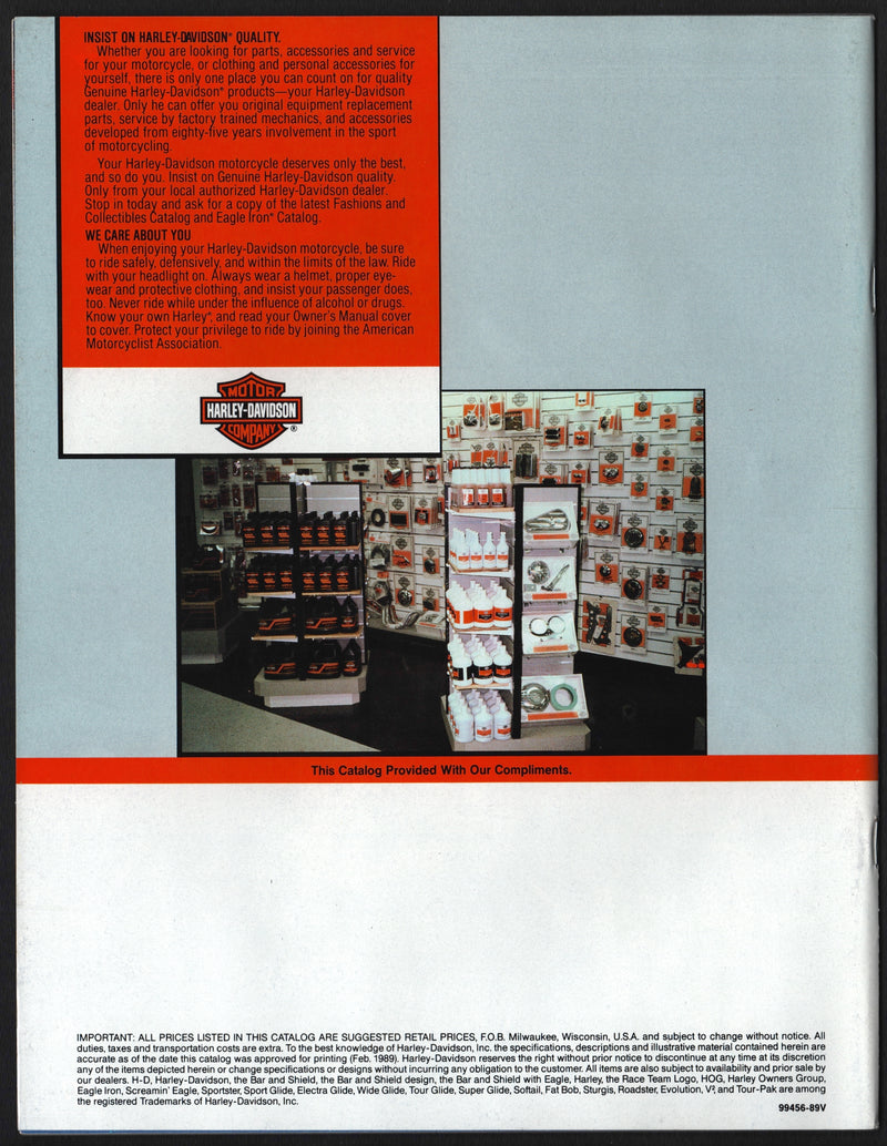 1989 Harley Davidson Motorcycles Dealer Parts / Accessories Catalog Brochure - TvMovieCards.com