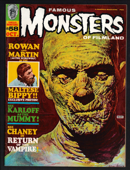 1969 Famous Monsters of Filmland Magazine #58 Boris Karloff as The Mummy - TvMovieCards.com