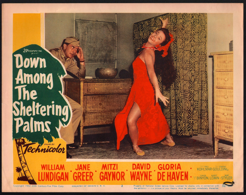 1952 Down Among the Sheltering Palms #2 Lobby Card 11x14 William Lundigan - TvMovieCards.com