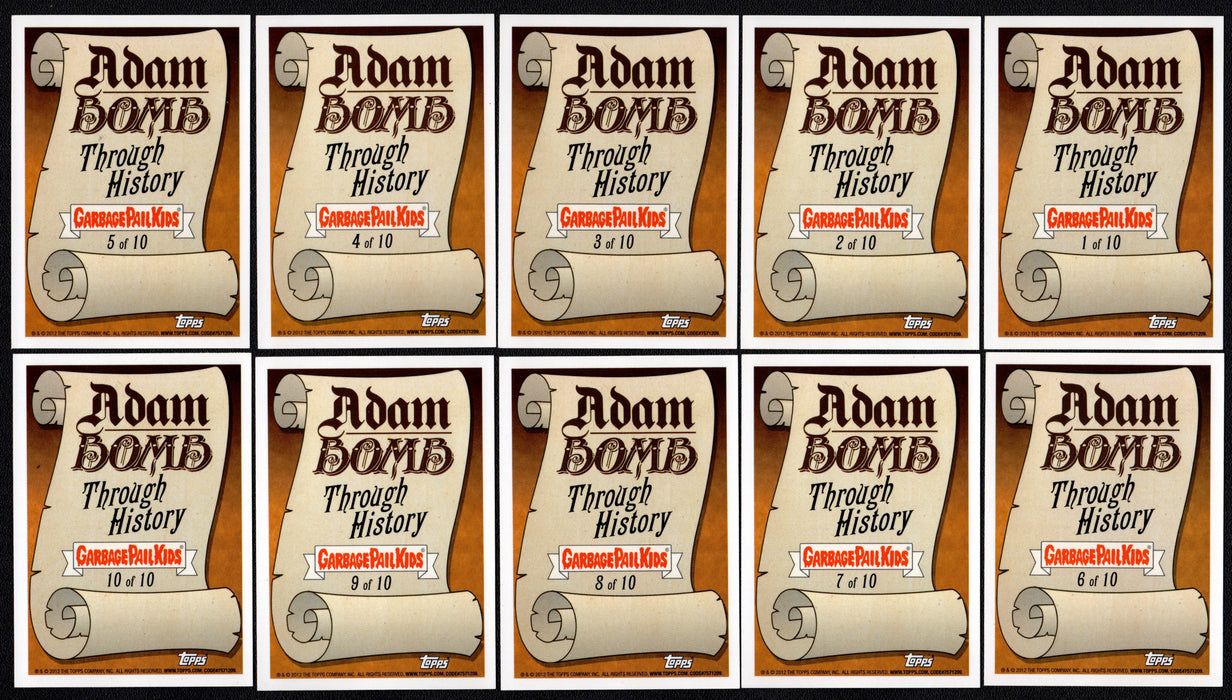 2011 Garbage Pail Kids GPK BNS Series 1 Adam Bomb Through History 10 Card Set - TvMovieCards.com