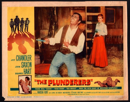 1960 The Plunderers #2 Lobby Card 11x14 Jeff Chandler John Saxon Dolores Hart - TvMovieCards.com