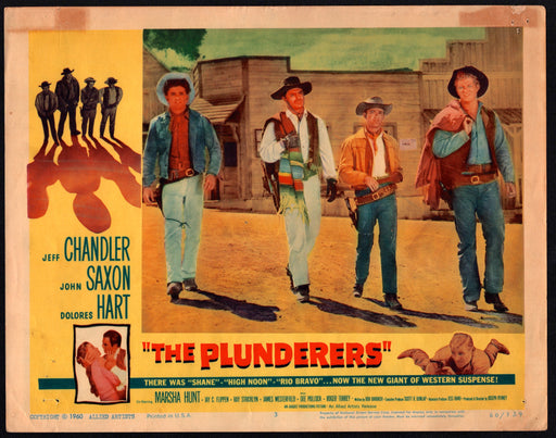 1960 The Plunderers #3 Lobby Card 11x14 Jeff Chandler John Saxon Dolores Hart - TvMovieCards.com