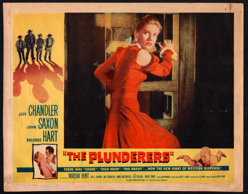 1960 The Plunderers #4 Lobby Card 11x14 Jeff Chandler John Saxon Dolores Hart - TvMovieCards.com