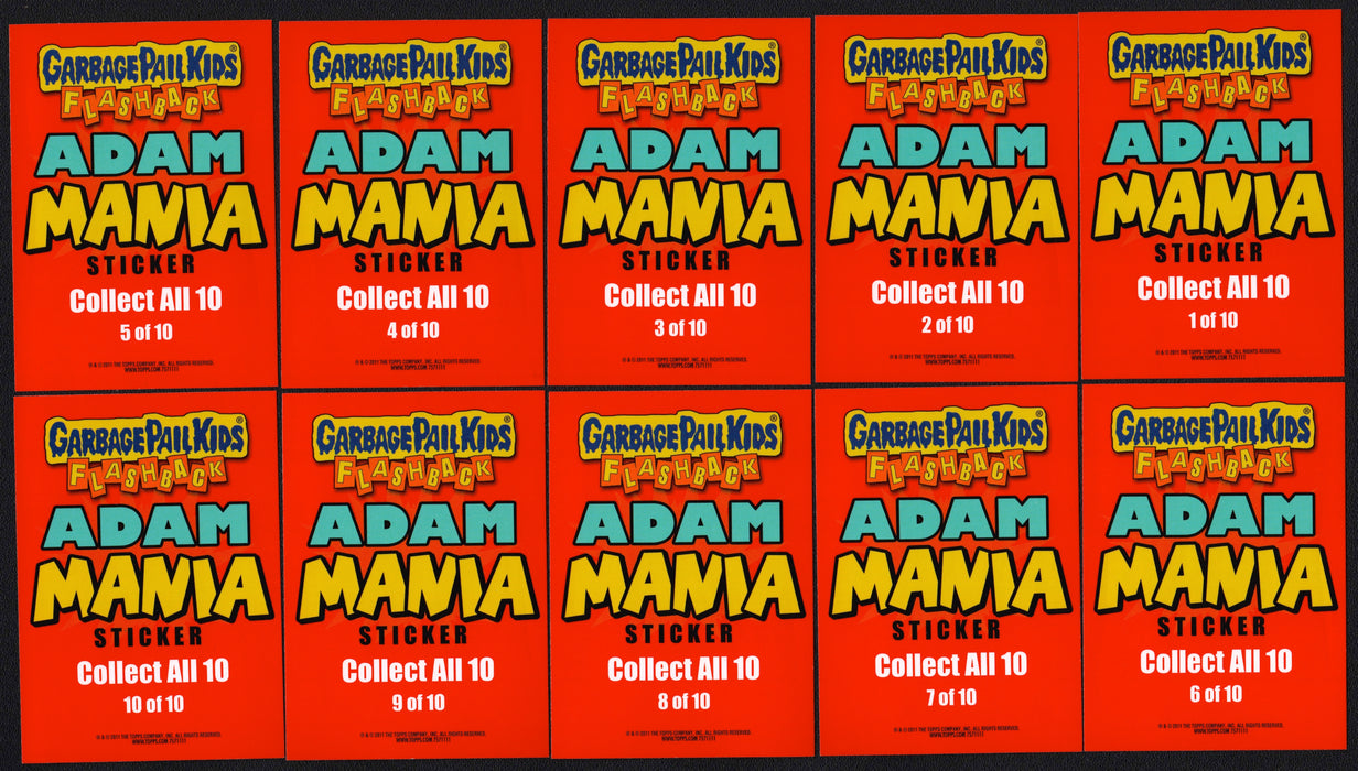 2011 Garbage Pail Kids Flashback Series 3 Adam Mania Green 10 Card Set - TvMovieCards.com