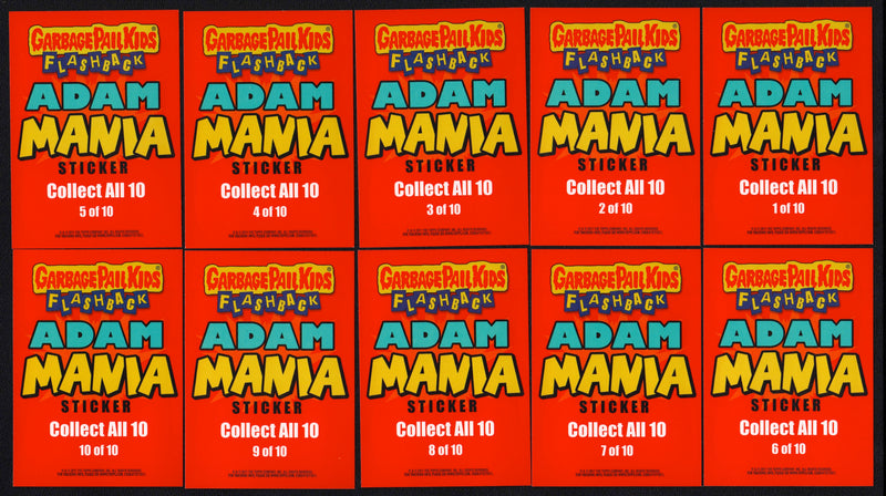 2011 Garbage Pail Kids Flashback Series 2 Adam Mania Yellow 10 Card Set - TvMovieCards.com