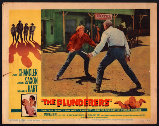 1960 The Plunderers #7 Lobby Card 11x14 Jeff Chandler John Saxon Dolores Hart - TvMovieCards.com